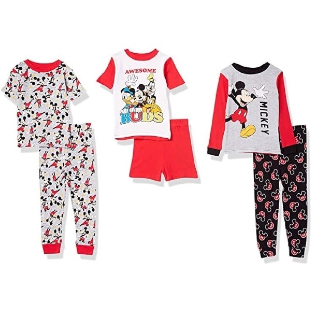 Disney Mickey Mouse Kids 2T Unisex Pajama Set 6 Pieces Cotton Shorts Pants NEW